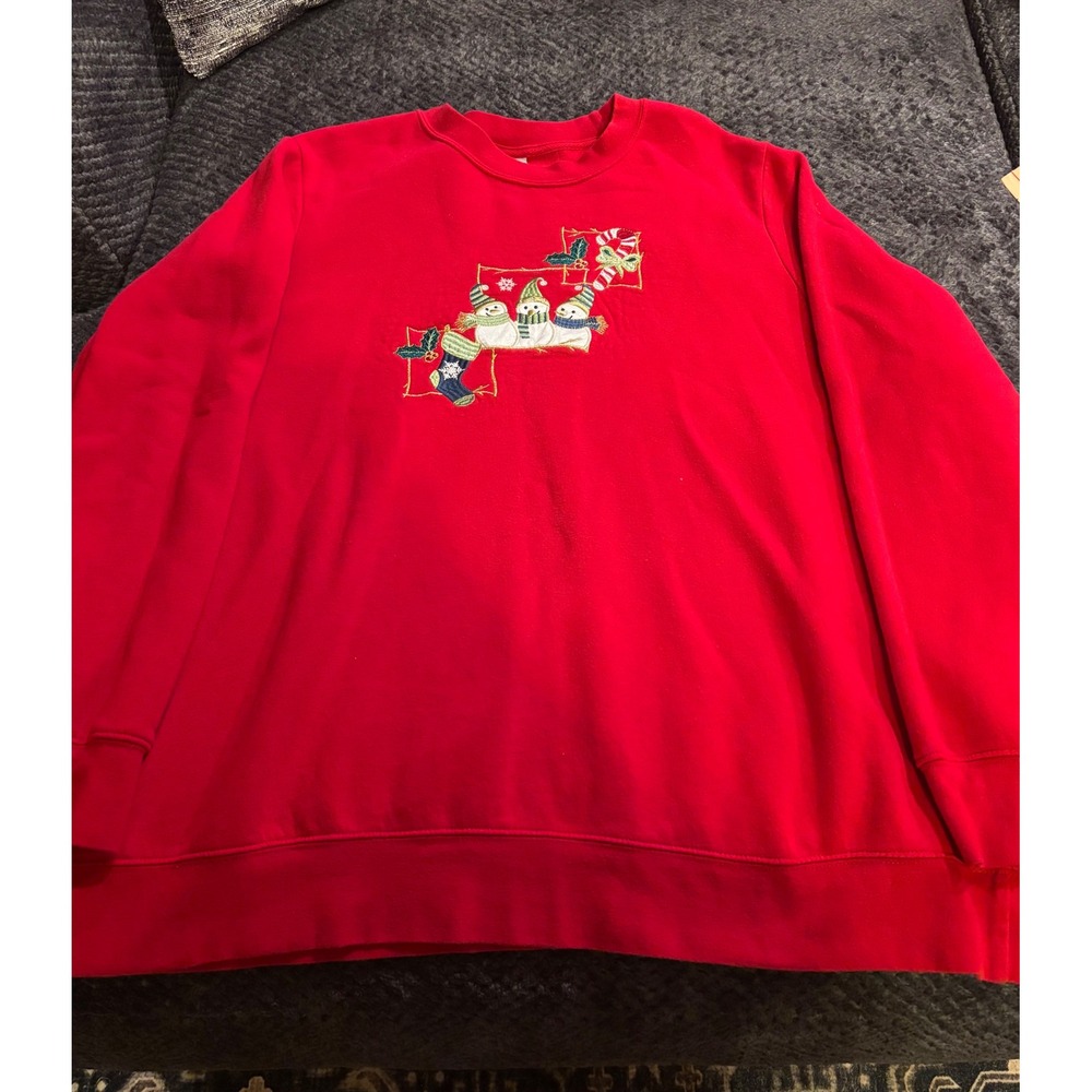 Holiday Editions Christmas Sweatshirt Womens 2X Red Snowmen Festive